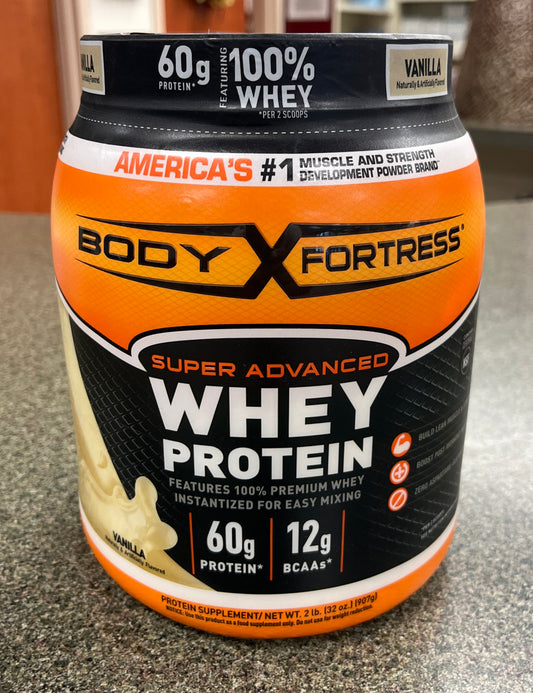 Tub of Body Fortress Whey Protein Super Advanced