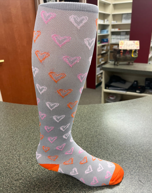 Grey and Orange Heart Compression Socks