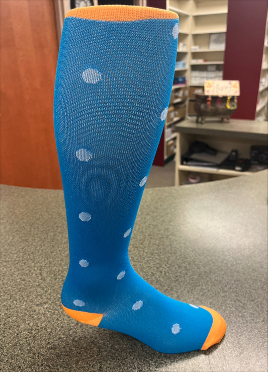 Blue and Orange Dotted Compression Socks